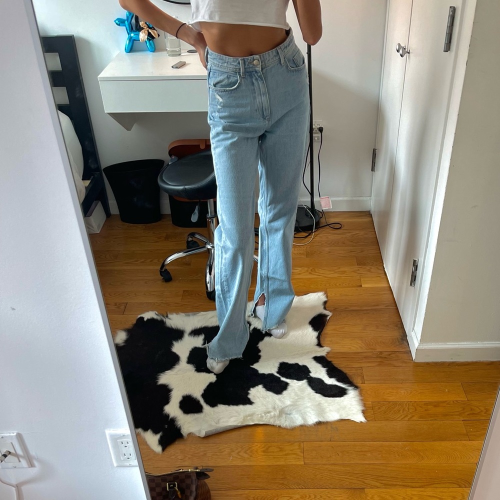 ZARA Full Length Jeans - Light Blue Distressed